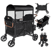 Touheart Wagon Stroller 4 Passenger with Adjustable Canopy, 5-Point Harnesses, Removable Seats, Black