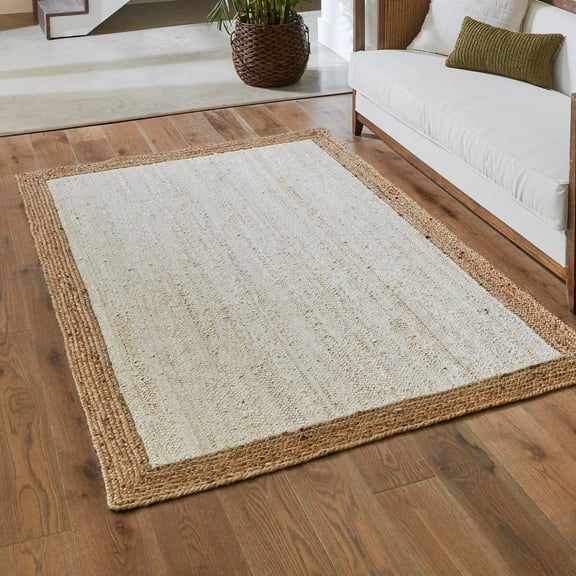 Unique Loom Braided Jute Collection Area Rug - Goa (8' x 10' Rectangle White/Natural)