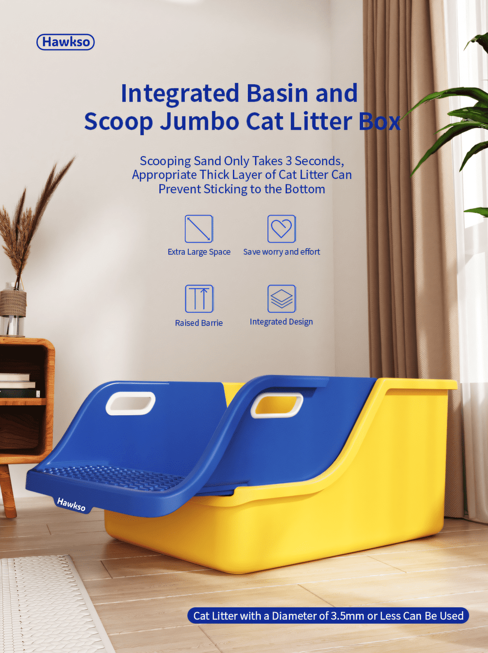 Extra Large Expandable Cat Litter Box - Easy Single Scoop Cleaning by Hawkso