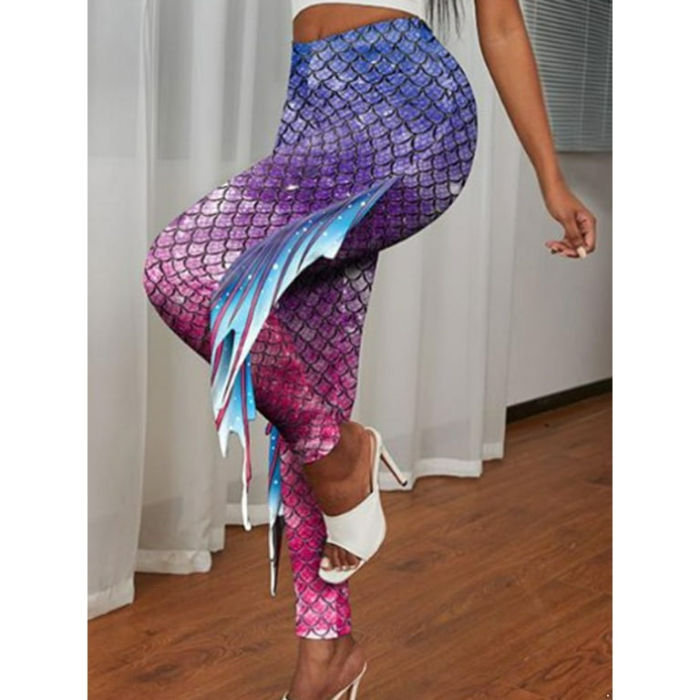 Girls Mermaid Leggings Tights Shiny Fish Scales Printed Bell Bottoms Flared  Pants for Halloween Theme Party Dancing Pants Kids