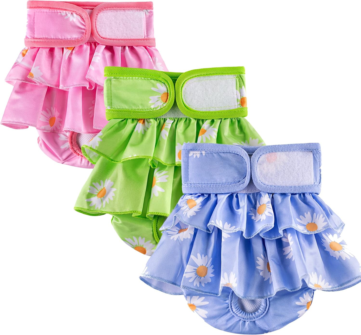 3 Packs Washable Female Dog Diapers, Durable Pet Skirt for Dog Dress, Reusable Pet Diapers and Puppies Dogs Heat Panties for Girl Dogs Menstrual Periods