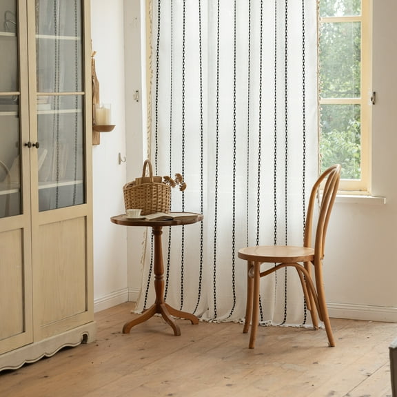 Nvzi Semi Sheer Curtains - 1 slice Rod Pocket Curtains for Windows, 160cm x 132cm - Light Filtering Window Drapes for Living Room Bedroom,Black White.