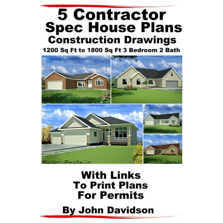 5 Contractor Spec House Plans Blueprints Construction Drawings 1200 Sq Ft to 1800 Sq Ft 3 Bedroom 2 Bath -