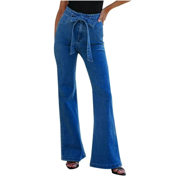 Womens High Waisted Classic Bell Bottom Jeans Denim Pants High Rise Bootcut Flare  Jean Pants with Wide Leg and Belt 