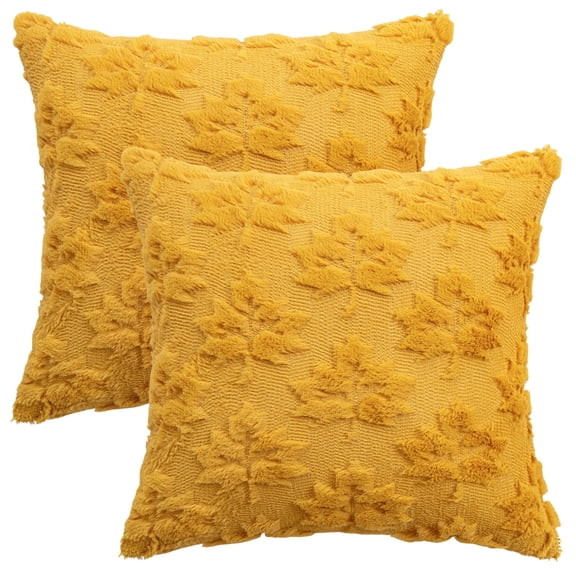 HonorHut Fall Leaf Pillowcases Autumn Farmhouse Decorative Throw Pillow Covers Plush Cushion Cover Protector 18x18Inch Set of 2 Turmeric