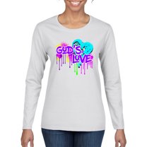 Wild Bobby, Graffiti Art God's Love, Inspirational/Christian, Women Graphic Long Sleeve Tee, White, XX-Large