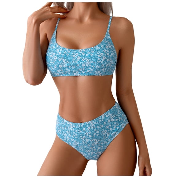 Zanarzt Women Swimsuits High Waisted Bikini for Women Bathing Suit Bikini Swimsuits Print Athletic Swimwear Blue,M