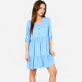 thumbnail image 7 of Women's V-Neck Button-Front Babydoll Dress with 3/4 Sleeves and Tiered Ruffle Hem - Large, Blue, 7 of 7