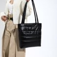 thumbnail image 4 of Bolso de hombro acolchado de invierno para mujer, bolso de mano de gran capacidad, bolso de mano (negro), 4 of 9