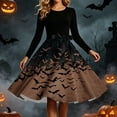 thumbnail image 6 of Iyufng Womens Halloween Gradient Bat Long Sleeve Dresses with Black Sash Bow Flared Midi Dress Vintage Party Costume, 6 of 6