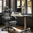 thumbnail image 3 of Dowinx Gaming Chair Office Chair PC Chair with Massage Lumbar Support, Vintage Style PU Leather High Back Adjustable Swivel Task Chair with Footrest (Grey), 3 of 7