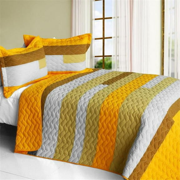 Smashing - Vermicelli-Quilted Patchwork Striped Quilt Set  Full & Queen Size - Yellow
