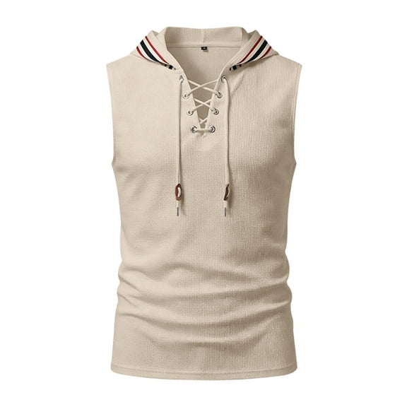 JAJAHO Tank Tops For Men Sleeveless Hoodies Textured Waffle Relaxed Fit Summer Drawstring Hooded Top Casual Daily Wear
