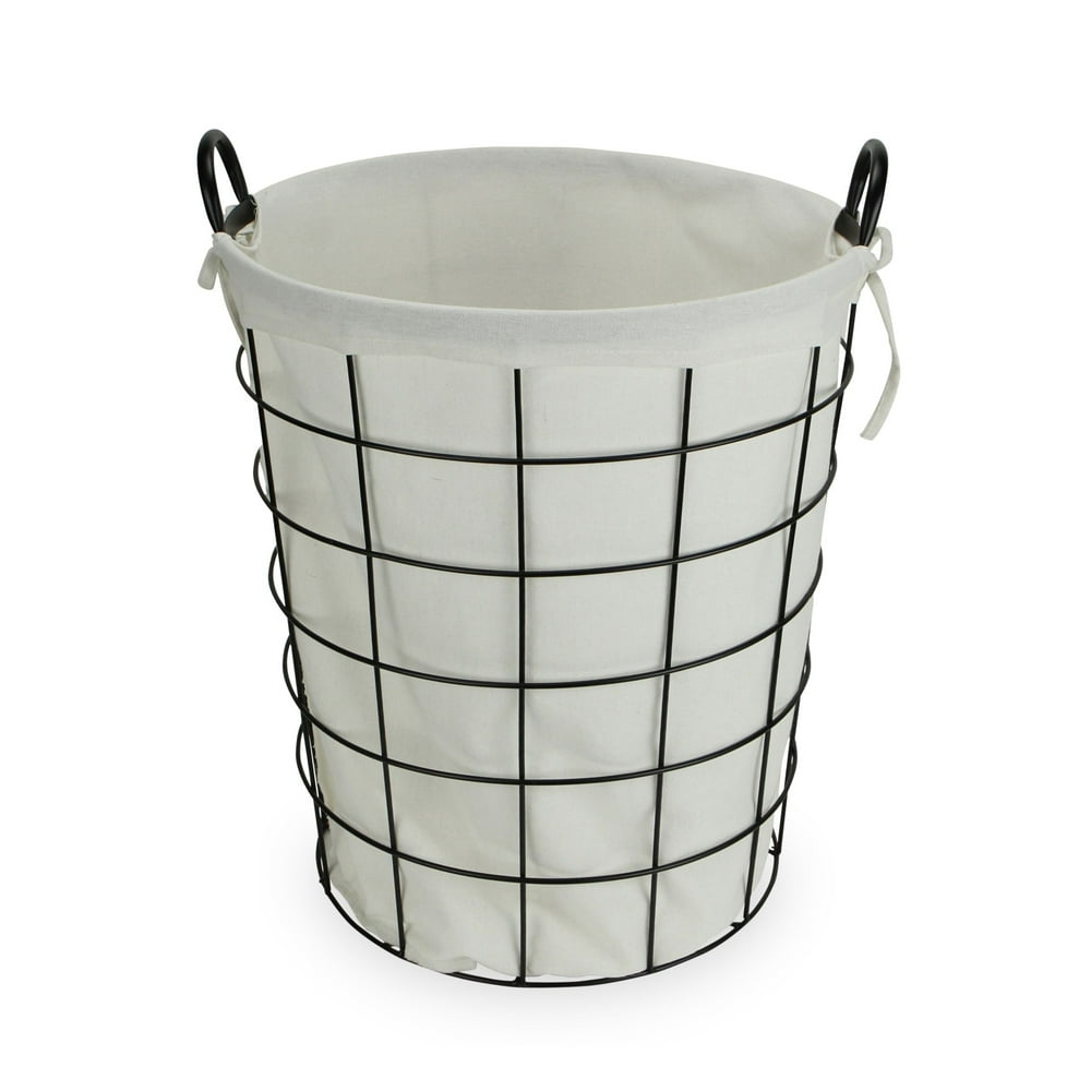 18.75" White and Black Lined Wire Basket with Handle