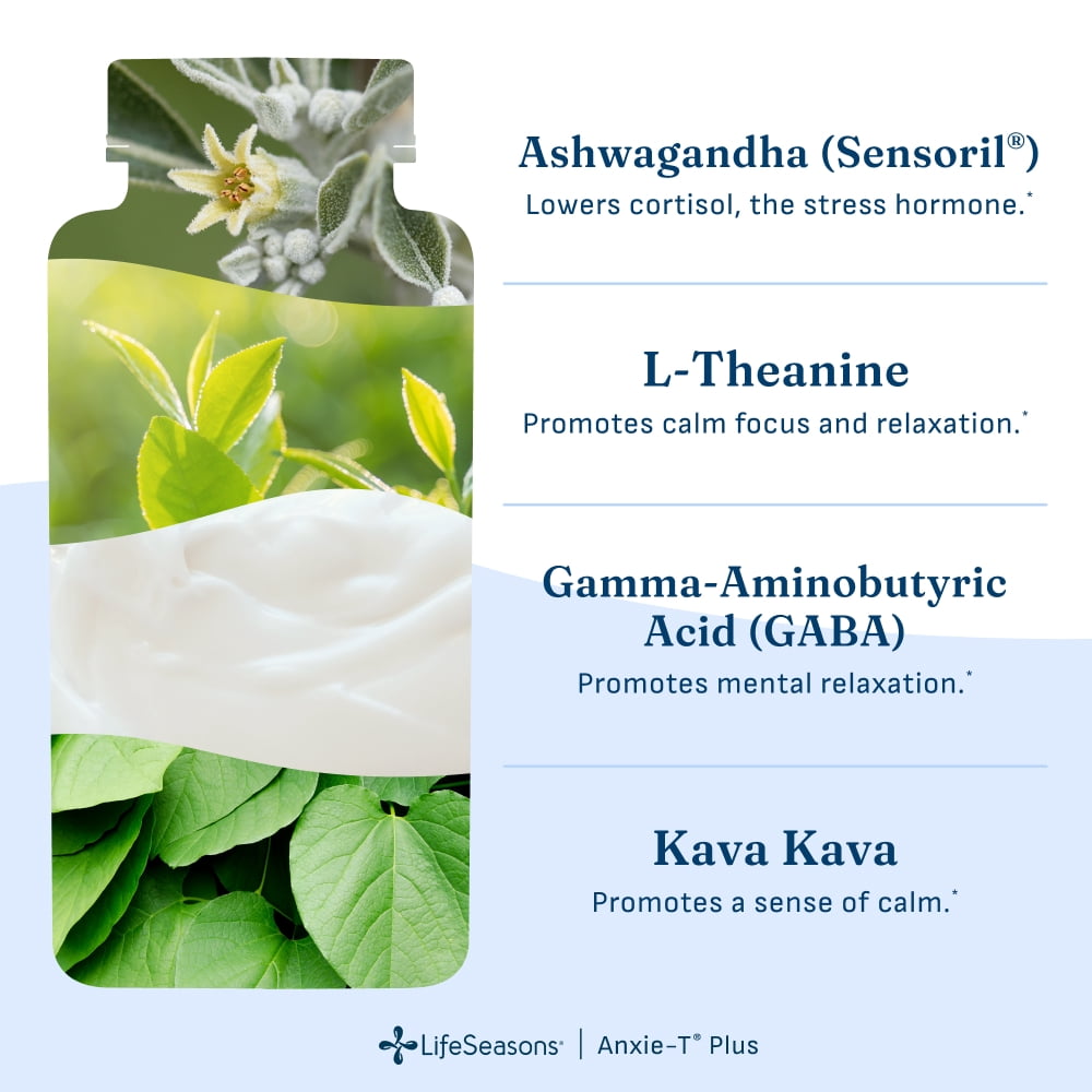 Anxie-T Plus - Extra Strength Stress Relief Supplement - Supports Mood & Mental Focus - Feel Calm and Relaxed - Eases Tension & Nervousness - Ashwagandha, Kava Kava, GABA & L-Theanine - 60 Capsules