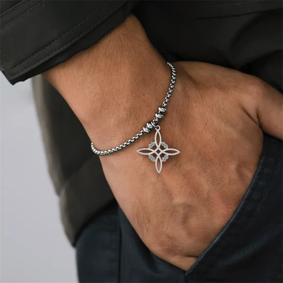 Vintage 14K White Gold bracelet for Men Women Witch Knot Witchcraft Pendant Man Bracelet Jewelry bracelets homme Birthday Gifts