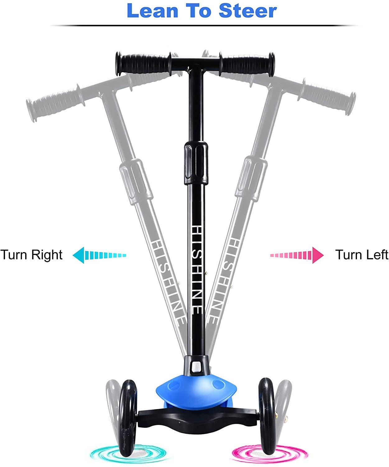 HighTech Mega GlideKick 3-Wheel Foldable Scooter With Lightup Wheels & Extendable T-Bar - Blue