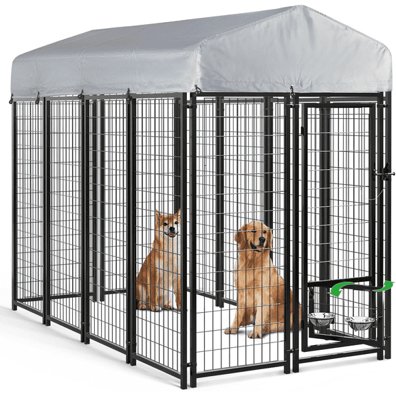 Waleaf 8x4x6 FT Outdoor Dog Kennel for Large Dogs,Large Outdoor Dog Kennel,Pet Dog Run Enclosures for Dog Crate Outdoor Metal Galvanized Welded with Waterproof UV-Resistant Cover and Secure Lock