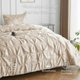 thumbnail image 2 of MR&HM Satin Comforter King Set 3pcs, Pintuck Beddding Sets with Comforter and 2 Pillow Shams, Soft Fluffy Silky Comforter for All Season (King, Champagne), 2 of 8