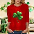 thumbnail image 4 of felwors St Patty's Day Shirt Women 2025 Casual Plus Size 3/4 Sleeve Irish Clover Shirts Funny Saint Patrick's Tunic Tops (Red, M), 4 of 7