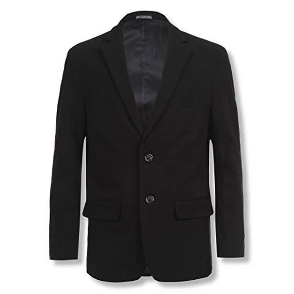 Calvin Klein Boys Bi-Stretch Blazer Suit Jacket, 2-Button Single Breasted Closure, Buttoned Cuffs & Front Flap Pockets, Black, 14