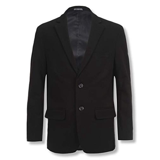 Calvin Klein Boys Bi-Stretch Blazer Suit Jacket, 2-Button Single Breasted Closure, Buttoned Cuffs & Front Flap Pockets, Black, 14