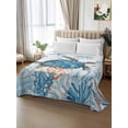 thumbnail image 2 of Turtle Queen Size Flat Sheet, Wrinkleproof & Fadeproof Cooling Flat Bed Sheet Only, Blue Coastal Starfish Ocean Coral Nautical Breathable Soft Bedding Top Sheets 90 x 102 Inches, 2 of 8