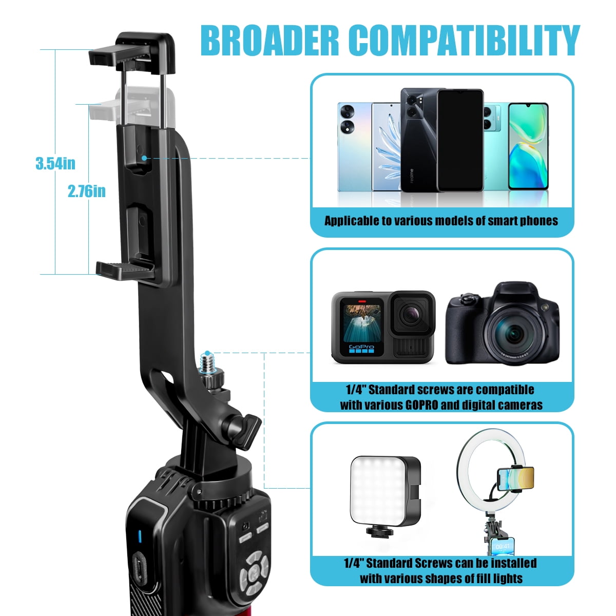 Performance Master 86 inch 360° Rotation Selfie Stick & Tripod with Dual Remote and LED Fill Light