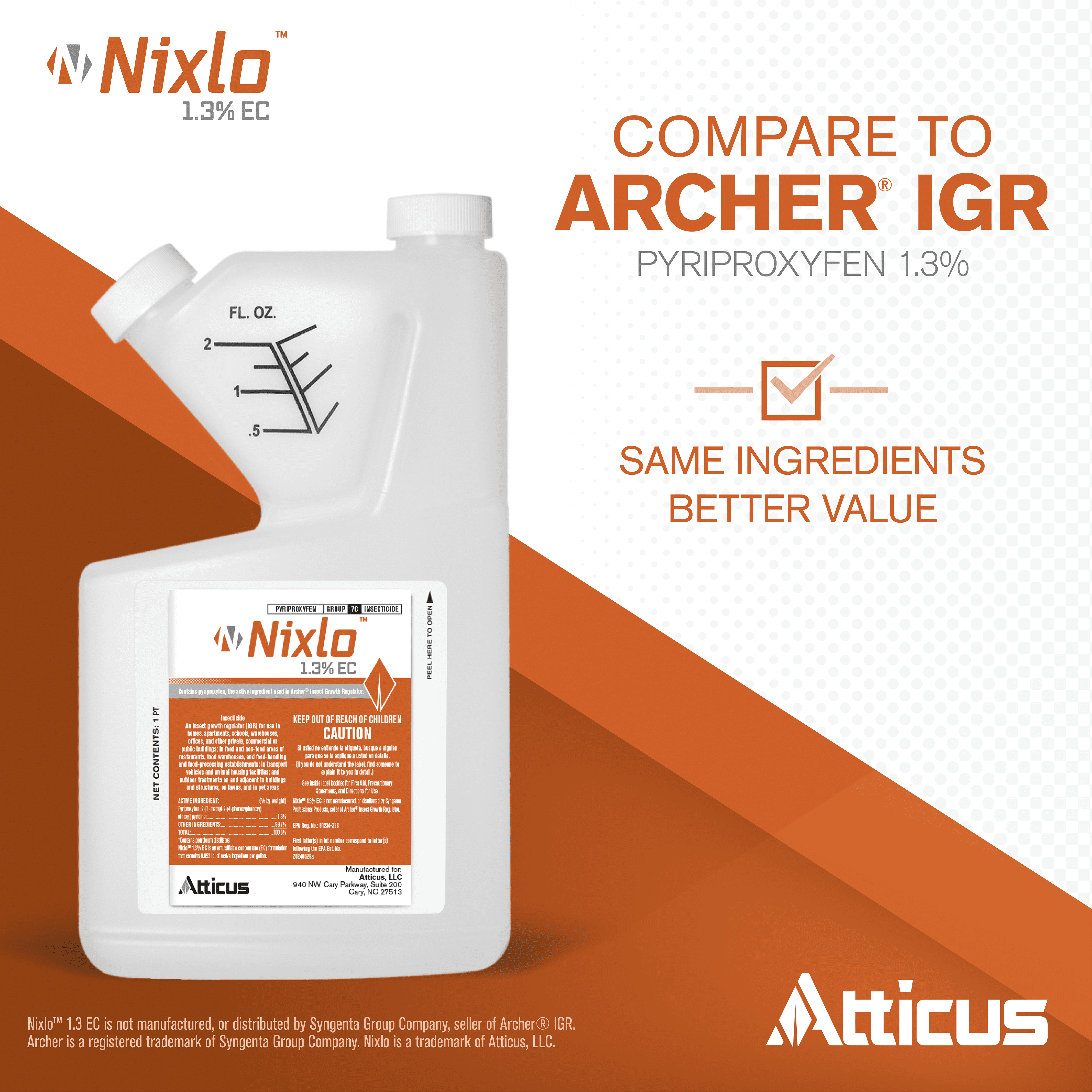 Nixlo 1.3 EC (16 oz) – Compare to Archer IGR – Indoor and Outdoor Insect Control -  1.3% Pyriproxyfen by Atticus