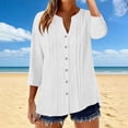 thumbnail image 2 of LEKWK Womens Linen Tops And Blouses Relaxed Split V Neck 3/4 Sleeve Tops Dressy Casual Button Down Tunic Tops Pleated Front Tucks Shopping Outfits, 2 of 9