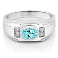 thumbnail image 2 of Gem Stone King Men's 925 Sterling Silver Blue Apatite and White Moissanite Ring (1.35 Cttw, Gemstone Birthstone, Oval 8X6MM,, Size 12), 2 of 3
