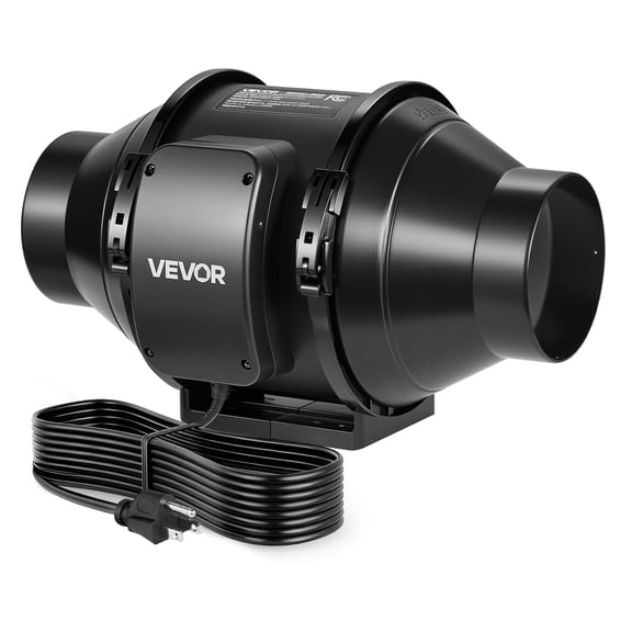 VEVOR Inline Duct Fan, 4 in Quiet Inline Exhaust Fan, 180 CFM Powerful AC-Motor Ventilation Fans for Cooling Booster, High Air Flow, Vent Blower Fans for Indoor Grow Tents Basement Hydroponics