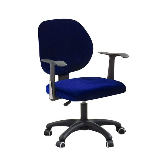 Velvet Office Chair Covers 2 Piece, Rotating Chair Slipcovers Stretch Computer Office Chair Covers Soft Desk Chair Covers for Rotating Chair -Navy Blue-Small