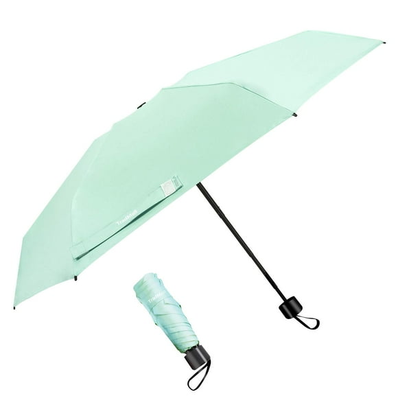 Tradmall Mini Travel Umbrella Portable Lightweight Compact Parasol With 95% Uv Protection For Sun & Rain Green