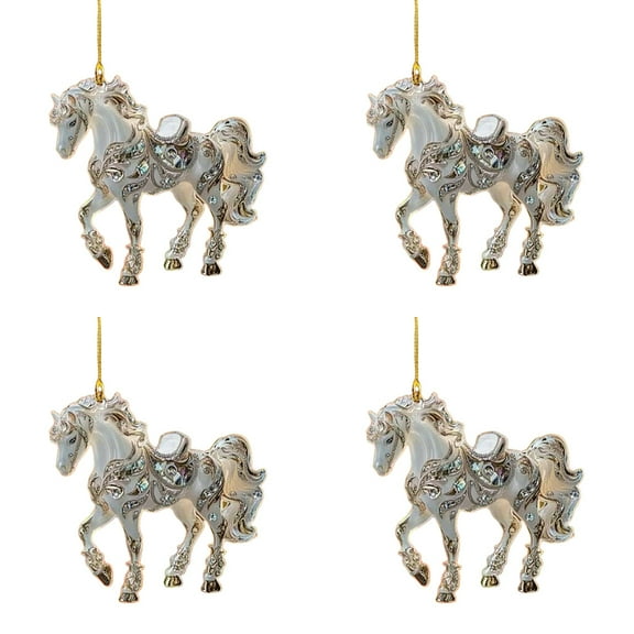 PPKVUFD 4Pcs Horse Christmas Ornament - Acrylic Tree Decoration 2D Flat, White Hanging Farmhorse Animal Decor, Gifts for Horse Lovers