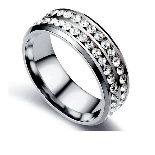 Anillo de acero de titanio con doble fila de diamantes, anillo de acero inoxidable de moda para parejas, joyería para mujer