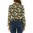 thumbnail image 3 of INSPIRE CHIC Women's Smocked Waist Ruffled Hem Stand Collar Floral Dotted Blouse M Black, 3 of 5