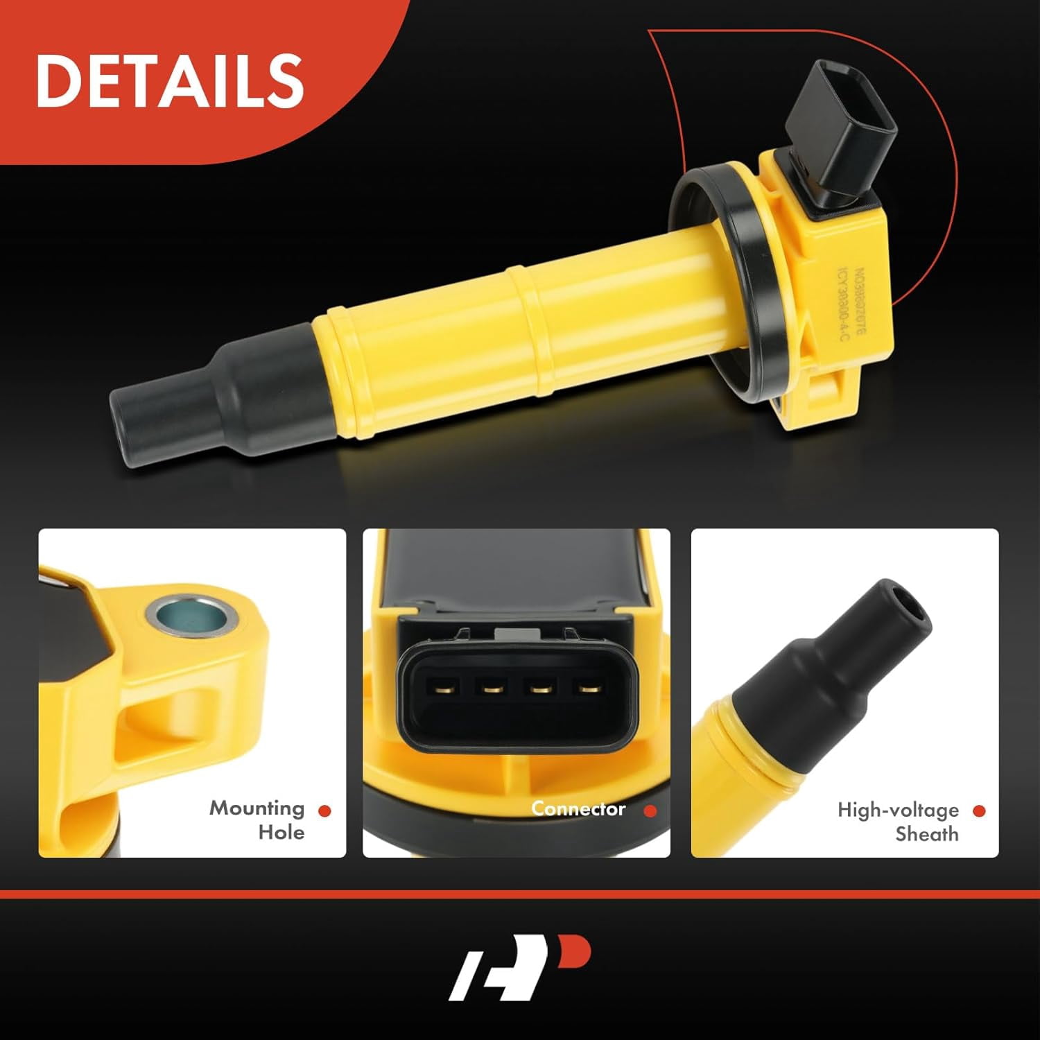 A-Premium Yellow Engine Ignition Coil Pack Compatible with Toyota Camry 2002-2011, RAV4 2001-2008, Corolla 2009-2010, Highlander, Matrix, Solara & Scion tC, xB & Lexus HS250h & Pontiac Vibe, 4-PC Set