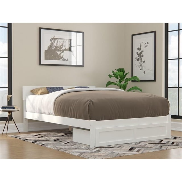 AFI Boston Lit Grand Moderne en Bois Massif avec Tiroir au Pied en Blanc