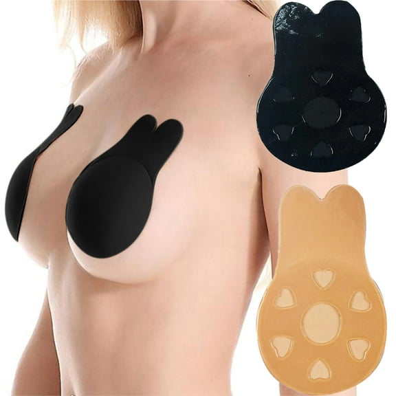 2 Pairs Strapless Sticky Push up Reusable Silicone Tape Bra, Invisible Adhesive Bunny Shape Bras for Women & Girls