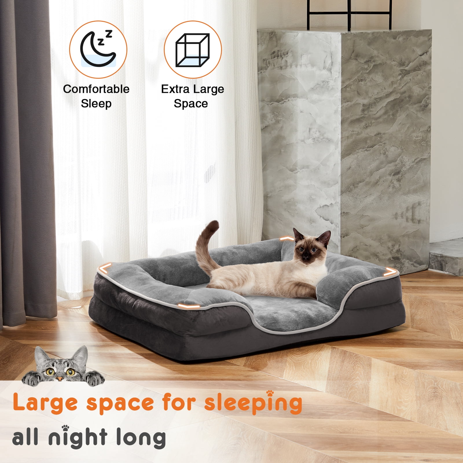 EverPick Memory Foam Pet Bed for Small Dogs & Cats with Washable Removable Cover Non-Slip Base Waterproof Liner - Gray（42*32*6.5")