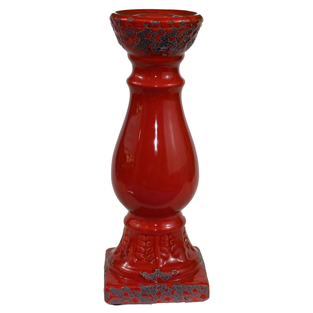 CERAMIC CANDLE HOLDER RED SMALL S/2