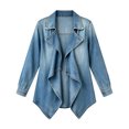 thumbnail image 5 of Xinoom Women Long Sleeve Lapel Waterfall Open Front Jacket, Asymmetric Draped Hem Lightweight Coat, Stitch Detail Casual Loose Fit For Daily Going‑Out Outerwear Blue,L, 5 of 6