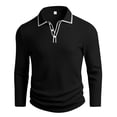 thumbnail image 3 of Telankuip Men's Knit Polo Shirts 2026 Early Spring Long Sleeve Quarter Zipper Polo Sweater Ribbing Pure Color Stretch Slim Fit Soft Comfortable Business Casual Pullover Tops 1-Black XL, 3 of 7