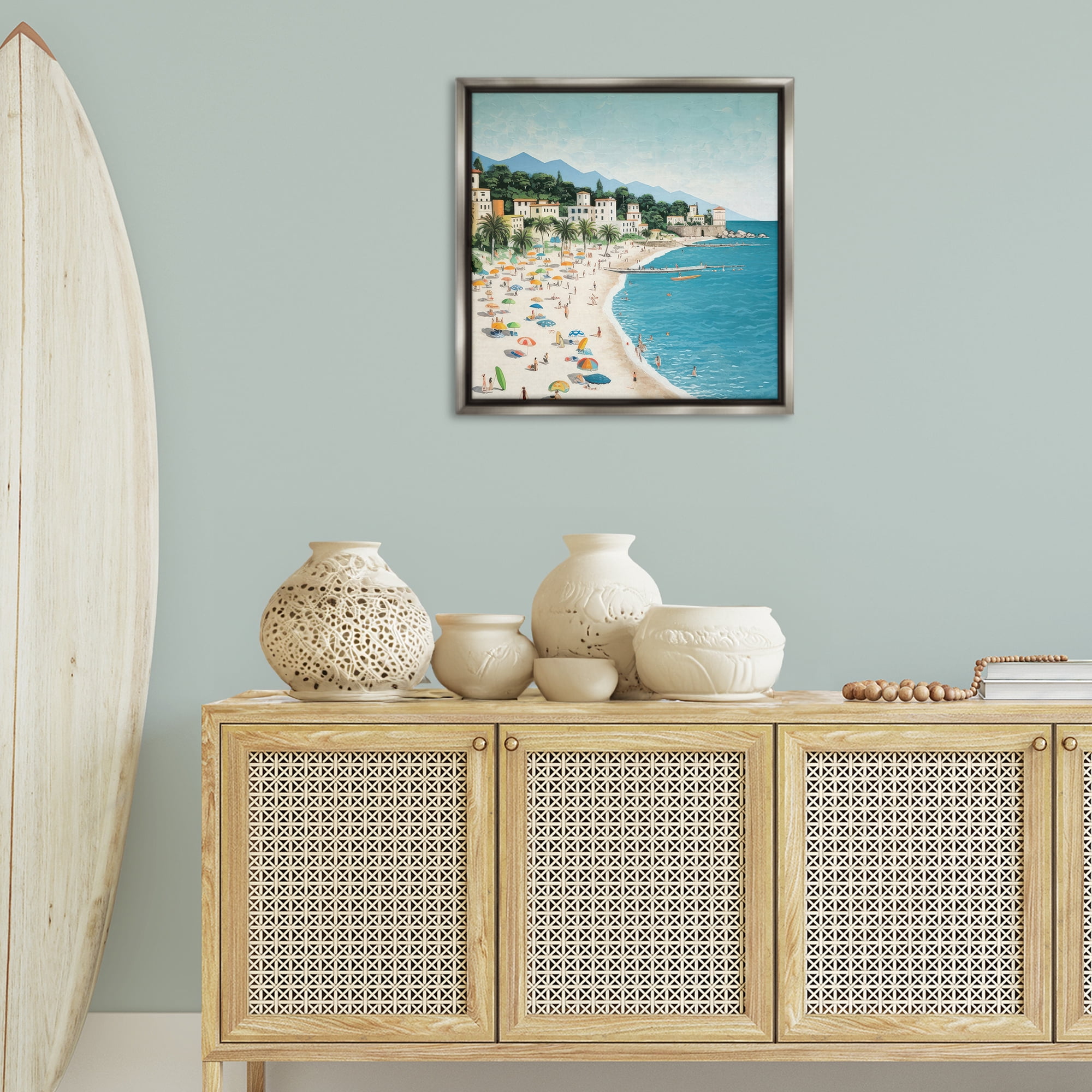 Stupell Industries By Water's Edge Nautical & Beach Painting Gray Floater Framed Canvas Art Print Wall Art, 25 x 25
