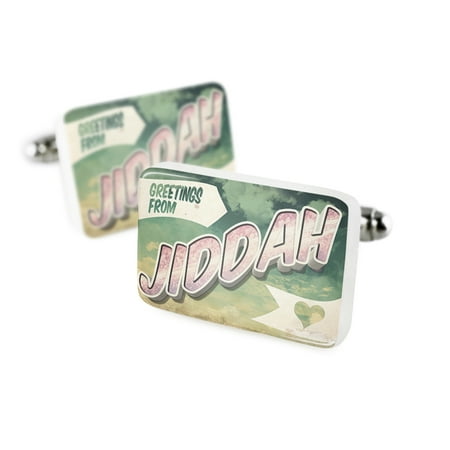 Cufflinks Greetings from Jiddah, Vintage PostcardPorcelain Ceramic NEONBLOND