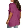 thumbnail image 3 of fatyb Women's V Neck T Shirts Short Sleeve Loose Tops Solid Color Summer Casual Tees with Side Split, 3 of 5