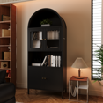 thumbnail image 3 of YODOLLA 73" Metal Arched Cabinet,Storage Display Arched Bookcase with Glass Doors,Kitchen Pantry Curio Storage Cabinet for Dining room, Pantry,Black, 3 of 13