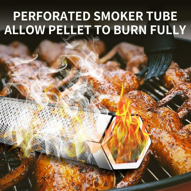 Pellet Smoker Tube for Pellet Grill,12 inch Stainless Steel BBQ Wood Pellet Tube Smoker Box Smoking Tubes for A Pellet Smoking,5 Hours of Billowing
