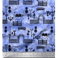 thumbnail image 1 of Soimoi Blue polyester Crepe Fabric Bench & Fence Gate Modern Style Print Fabric by the Yard 42 Inch Wide, 1 of 3